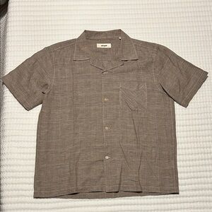 Buck Mason Mens M Plaid Breeze Camp Shirt Cotton Khaki Button
